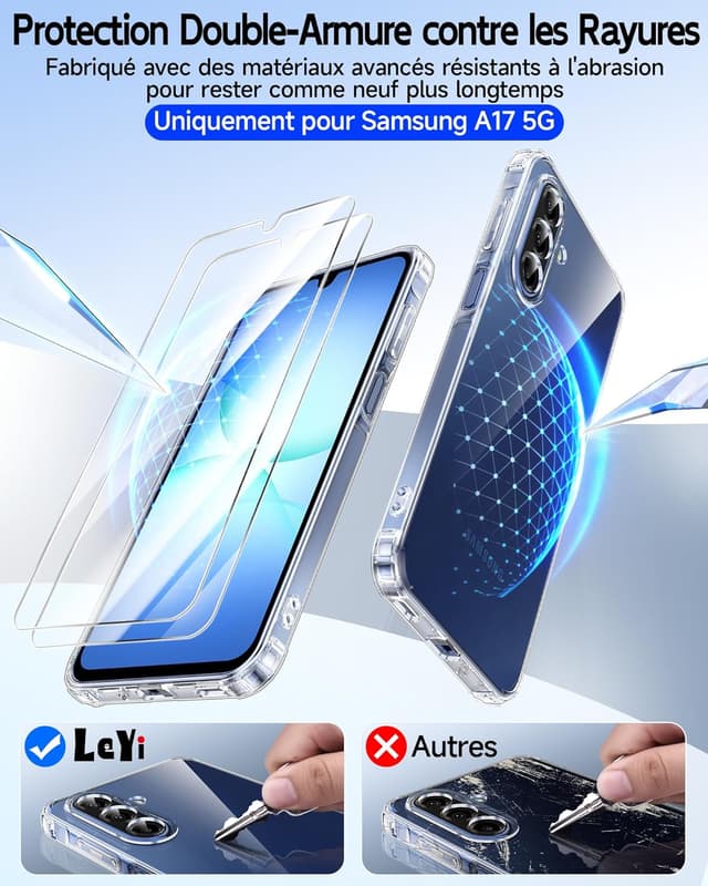 Thumbnail 3 de LeYi Coque Samsung A17 5G Transparent avec 2 Verres Trempés