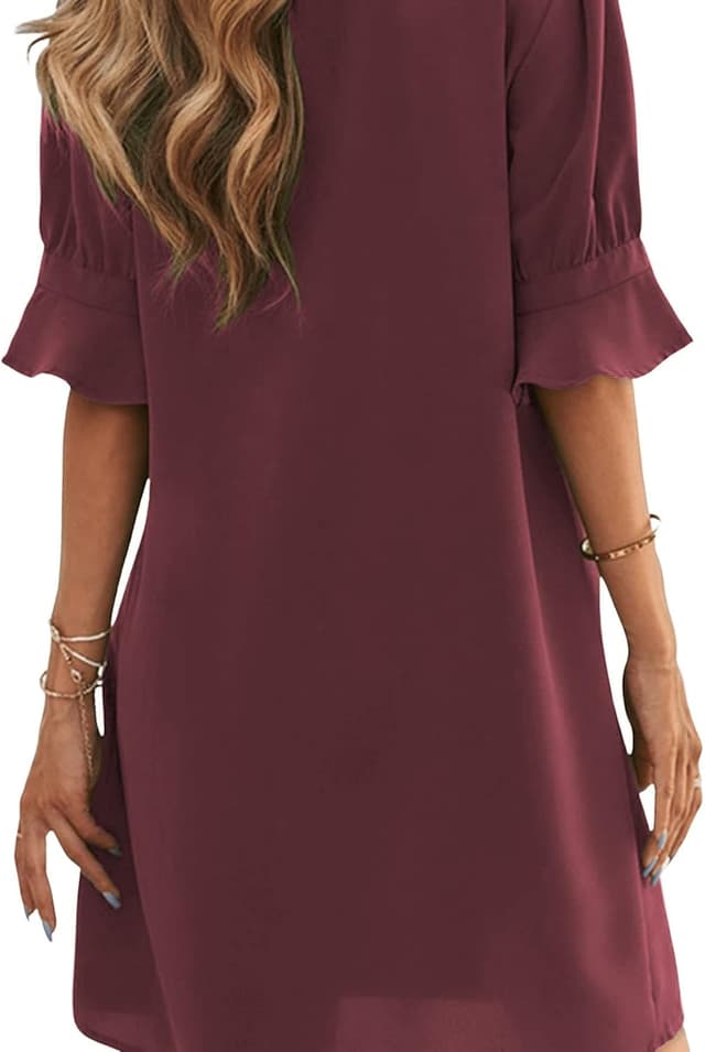 Detalle de Famulily Women’s V Neck Half Sleeve Shirt Dress midi-style casual summer dress (S–XXL)