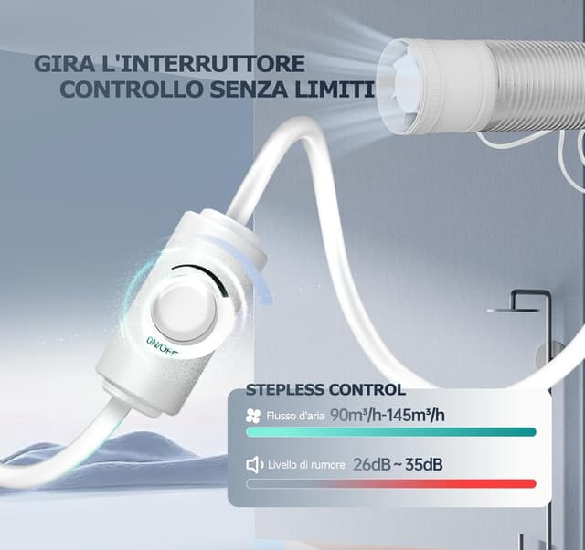 Detalle 2 de BUMSOU Estrattore aria 100 mm con velocità regolabile e protezione surriscaldamento