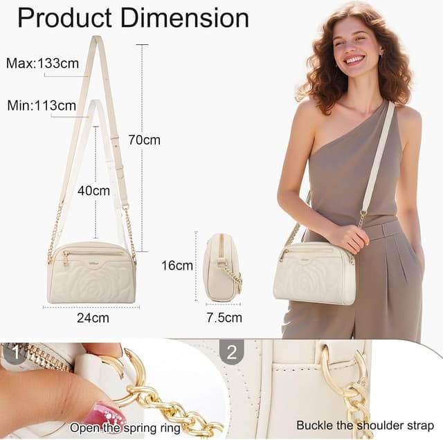 Detalle de HILAEX sac bandoulière femme antivol en cuir PU – petit sac à main avec bandoulière réglable et amovible