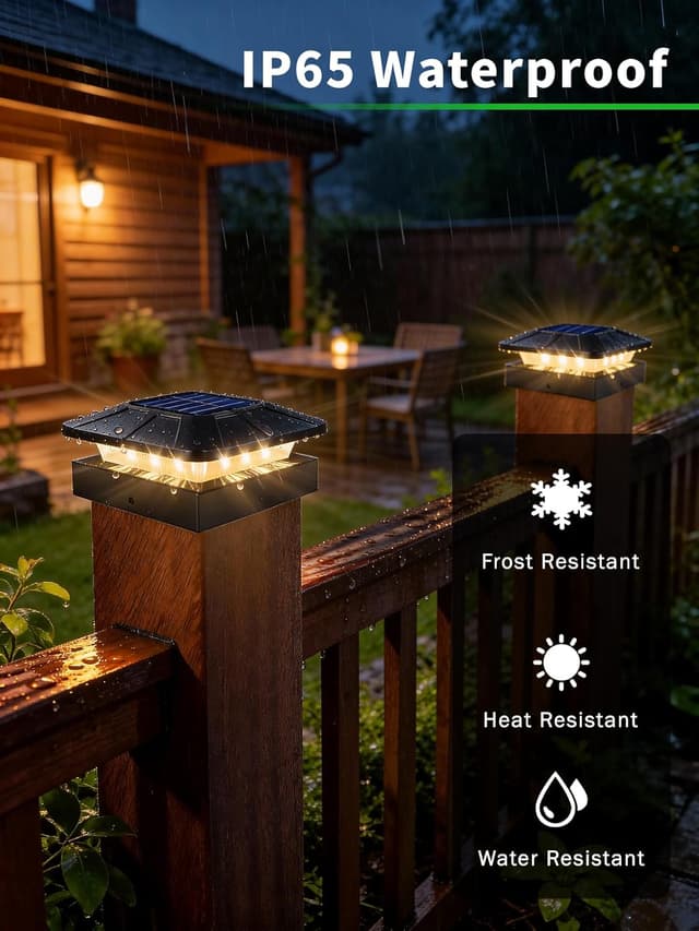 Detalle de ROMANJOY 4x4 Solar Post Lights (4 Pack) with 3 Colour Modes, 2 Brightness Levels, Waterproof