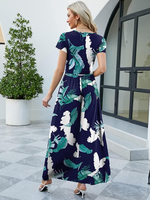 Detalle 2 de ANRILITA Maxi Dress for Women 2026 Wrap V-Neck Empire Waist with Pockets