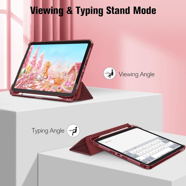 Detalle de FINTIE Ultra Slim Case for iPad A16 (11th Gen, 2025) and iPad 10th Gen (10.9in, 2022) – Matte burgundy cover with pencil holder