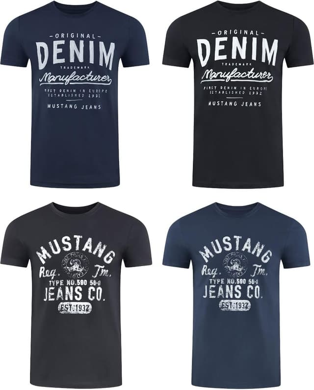 Detalle de MUSTANG Herren-T-Shirts Regular Fit im 4er-Pack (Baumwolle, Rundhals, Kurzarm)