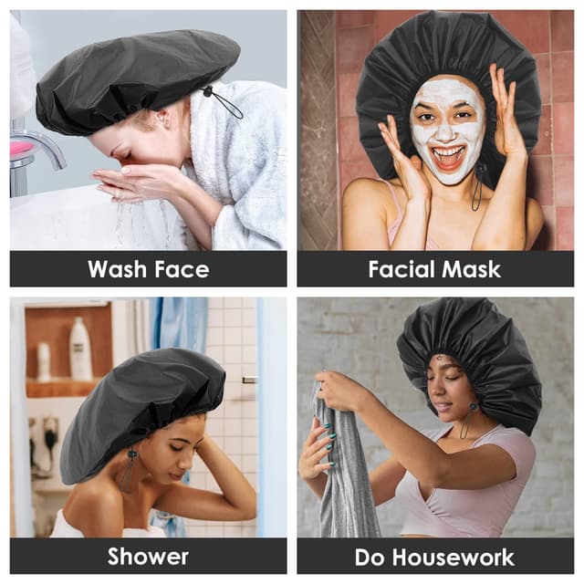 Thumbnail 6 de Auban Extra Large Waterproof Shower Cap (XL, Satin Lined, Adjustable) for Thick Long Hair, Braids & Dreadlocks