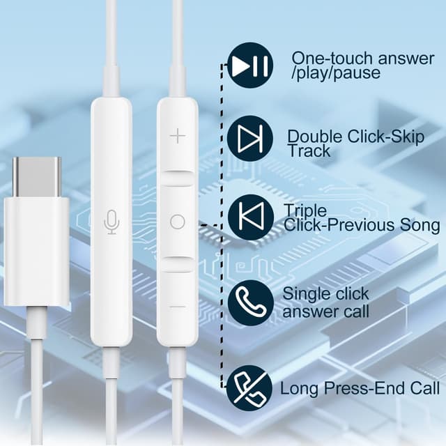 Detalle 2 de Zyvfira USB-C In-Ear Headphones with Cable for iPhone & Samsung (with Mic, Volume Control)