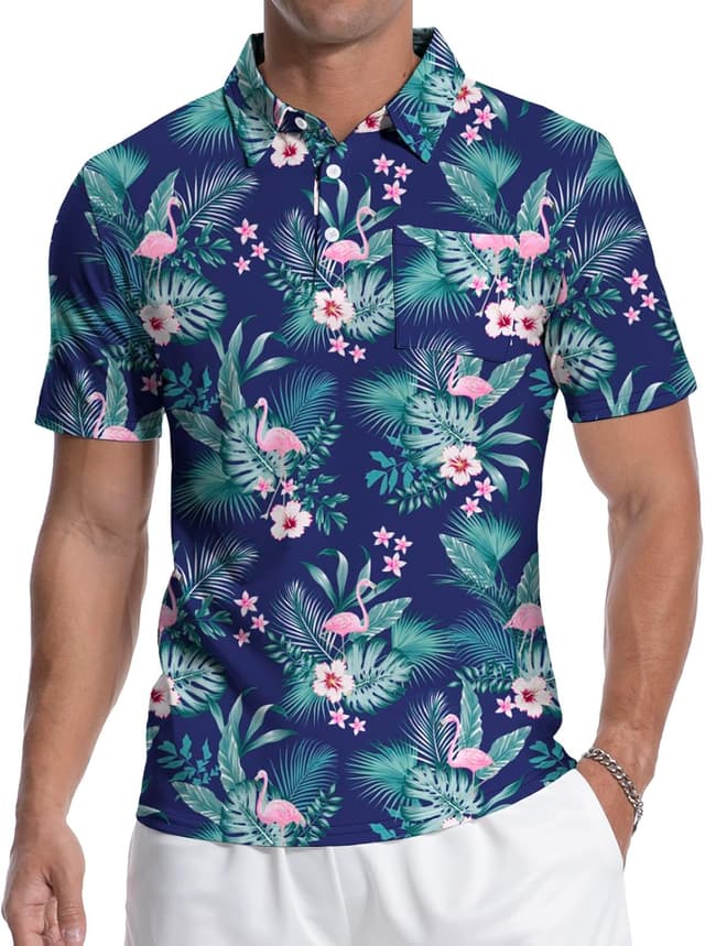 Detalle de MLANM men’s short-sleeve polo shirts (printed) – lightweight stretch golf/casual tee