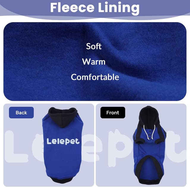 Detalle de LeLePet Dachshund Hoodie (Puppy Sweatshirt) in Blue, Cotton Fleece Dog Jumper with Lelepet Print