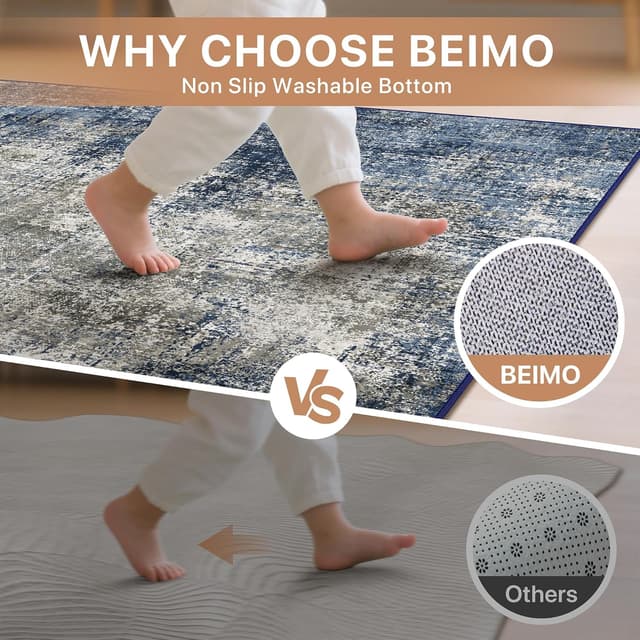 Detalle 2 de Tapis BEIMO 160x230 cm motif abstrait bleu nuit, antidérapant et lavable en machine