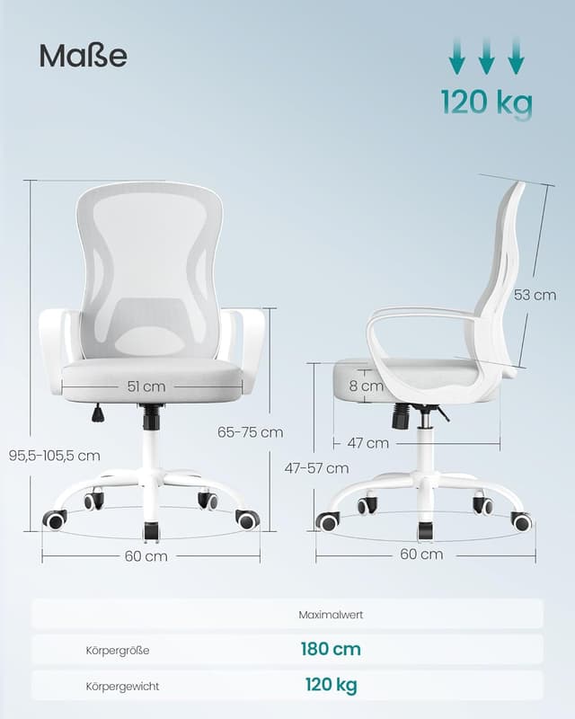 Detalle 2 de SONGMICS ergonomischer Bürostuhl OBN043GD02 mit Netzgewebe, Lendenstütze und Wippfunktion
