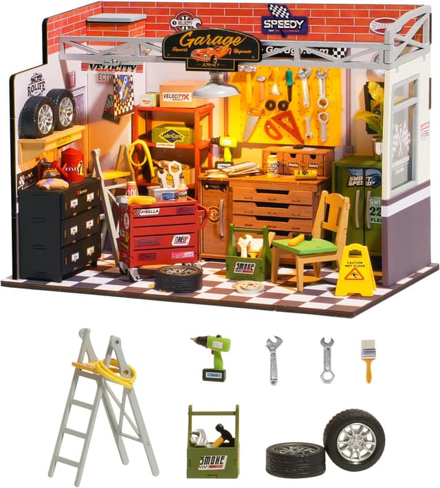 Detalle de Rolife Maison de poupées avec meubles – Garage miniature en bois (DG165)