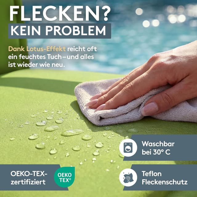 Detalle 2 de LILENO HOME Sonnenliege Auflage MIA als 2er-Set (Apfelgrün) – Polster für Rollliege