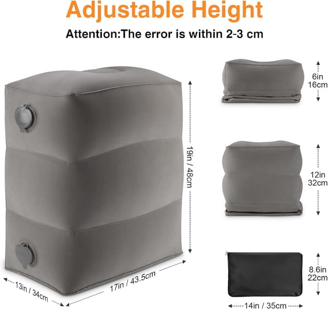 Detalle 2 de Maliton poggiapiedi gonfiabile per aereo e viaggio (grigio, 1 pezzo)