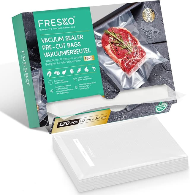 Detalle de FRESKO Sacchetti Sottovuoto Alimenti 120 pezzi 20x30 cm, senza BPA e approvati FDA