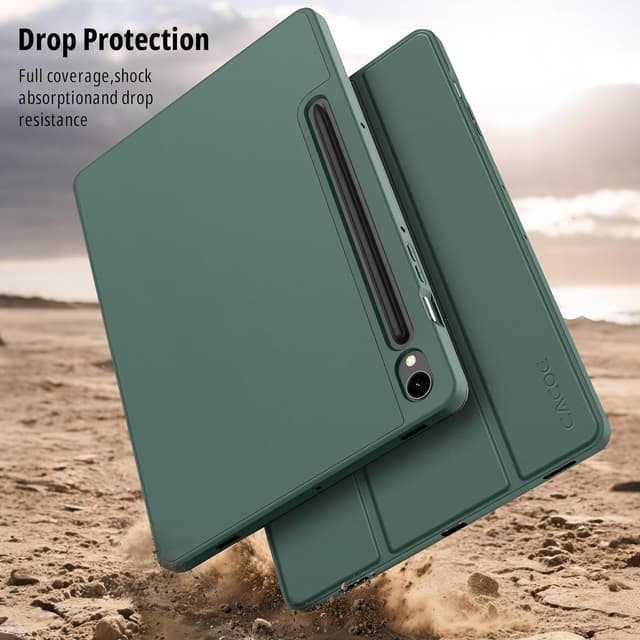 Detalle 2 de CACOE Coque compatible pour Samsung Galaxy Tab (10,9" et 11" 2023/2025) — vert foncé, ultra fine en cuir avec verre trempé