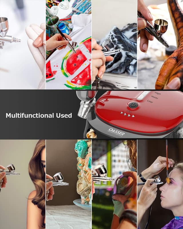 Detalle de Oasser Dual Action Airbrush Compressor Kit with Rechargeable 1000mAh Battery (0.3mm nozzle, 3 pressure modes)