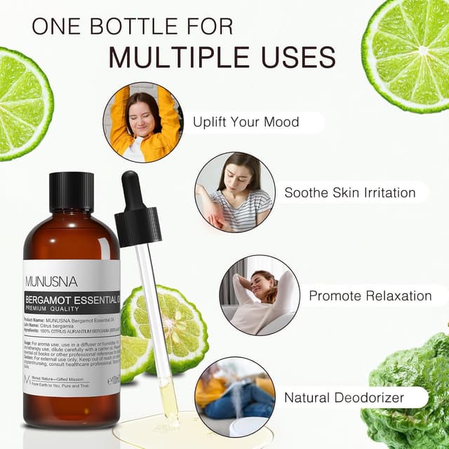 Detalle 2 de MUNUSNA Bergamot Essential Oil 100ml – natural and pure bergamot for aromatherapy, skincare blends and DIY