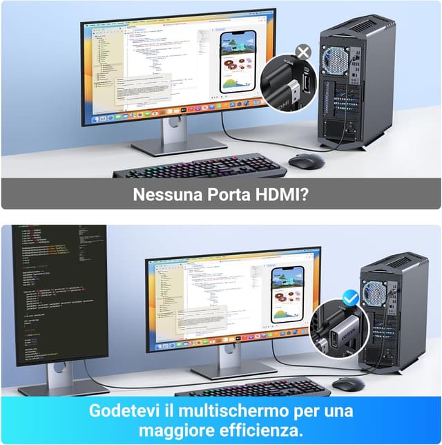 Detalle de UGREEN Adattatore DisplayPort a HDMI (2 pezzi) unidirezionale in alluminio con supporto 4K/1080P