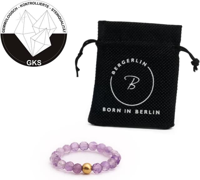 Detalle 2 de BERGERLIN Echter Naturstein Perlen Ring mit vergoldeter Perle – Anti-Stress Fidget Ring mit Echtheitszertifikat