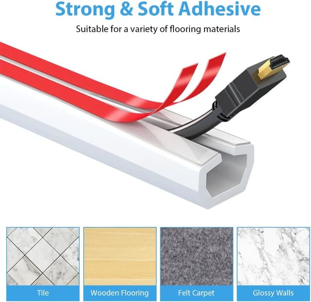 Detalle de Wapasezyar selbstklebender Kabelkanal halb-rund, mini, weiß – 2 m zur Verlegung und zum Schutz von 1 Kabel