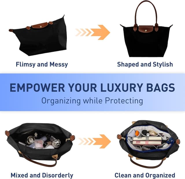 Detalle 2 de HYEPNED Bag Organiser Insert for Longchamp Le Pliage Large (blue, L) with Zipper & 15 Pockets