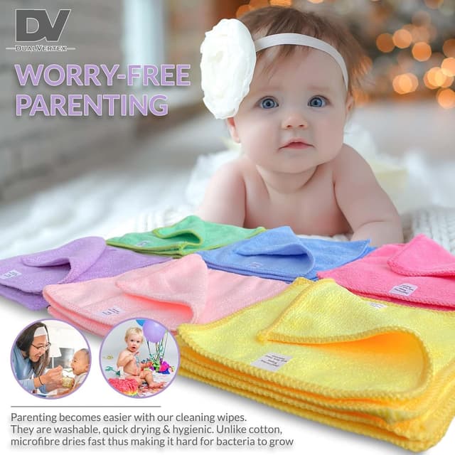 Detalle de DualVertex 30 Reusable Microfibre Baby Wipes Face Cloths (Unscented) with Laundry Bag