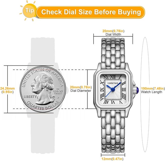 Detalle de CHEETAH Orologio da donna piccolo analogico al quarzo con bracciale vintage, cassa rettangolare e quadrante numeri romani