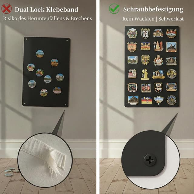 Detalle de Qiytecno Magnettafel Schwarz Groß 60x90 cm – edles Magnetboard für Reisemagnete & Sammlungen