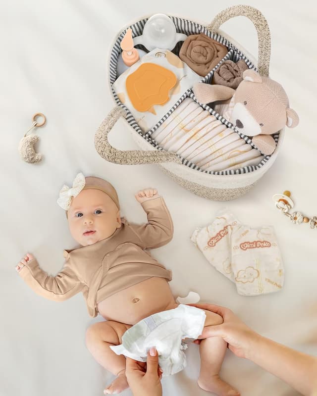 Detalle 2 de Maliton Wickeltisch Organizer XL (45 x 33 x 23 cm) – Windel-Caddy aus Baumwolle in Braun