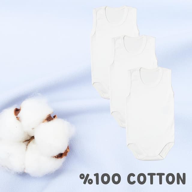 Detalle de rise&Raba Baby Bodysuit 3-pack in 100% organic cotton (sleeveless) for boys and girls