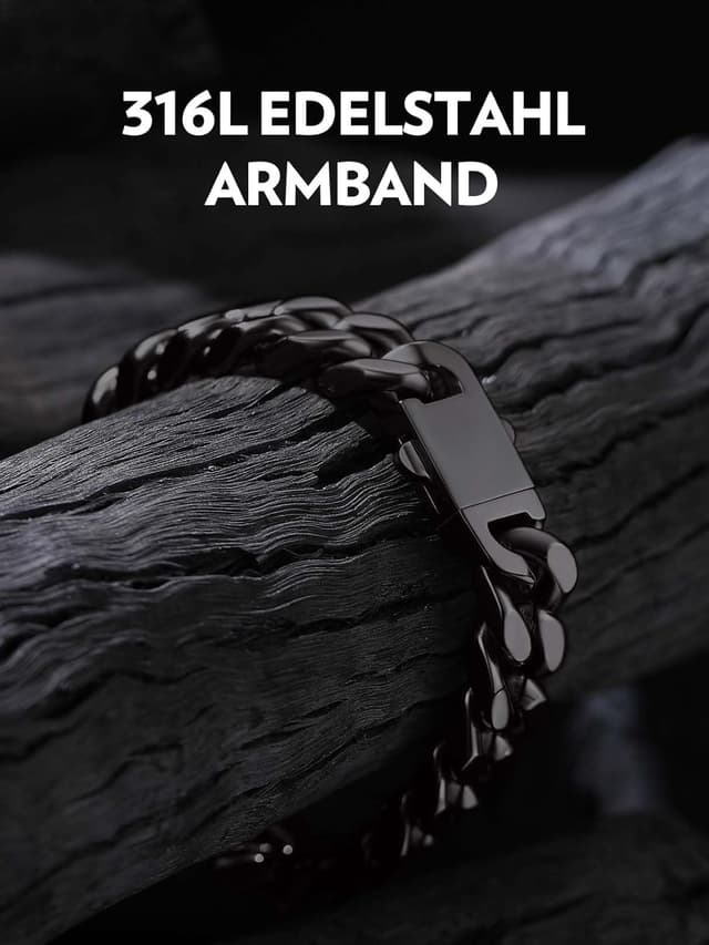 Detalle 2 de Bandmax Herren-Armbänder aus Edelstahl – Panzerarmband im Cuban-/Miami-Glieder-Design (5/7/9/12 mm) in Silber/Schwarz/Gold