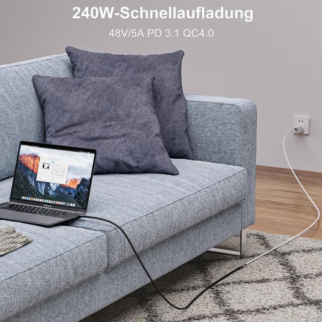 Detalle 2 de EUDOBEL USB-C Verlängerungskabel 2 m (USB 4 / Thunderbolt 4) bis 40 Gbit/s, 8K@60 Hz, bis 240 W PD 3.1
