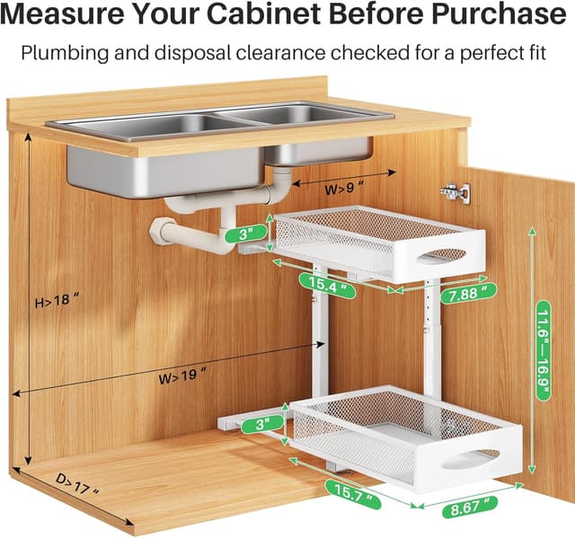 Detalle 2 de Under Sink Organizer 2-Tier Pull-Out Shelves