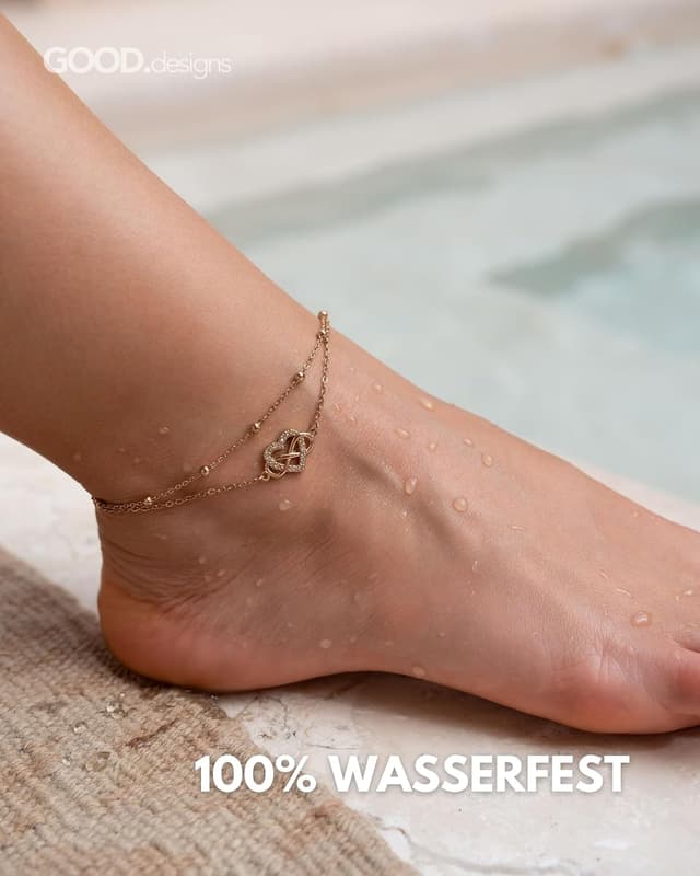 Detalle de GD GOOD.designs cavigliera da donna multistrato con cuore infinito in acciaio 316L (22–27 cm) impermeabile e regolabile