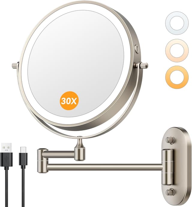 Detalle de Auxmir 1X/30X Lighted Makeup Mirror 8" 3200 mAh 🪞