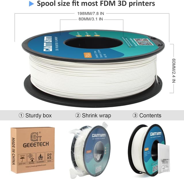 Detalle 2 de GIANTARM PLA Filament 1,75 mm (weiß) auf 1-kg Spule – für sauberes, präzises Drucken