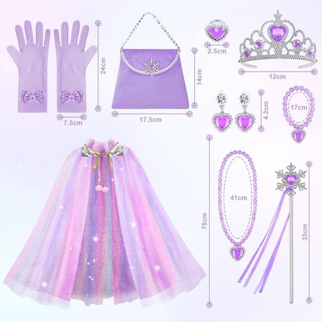 Detalle de Vicloon Mantello da Principessa viola con paillettes (11 pezzi) + bacchetta, collana e accessori per feste e Halloween