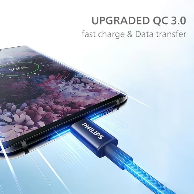 Detalle de Philips DLC5030AA USB-C Cable 2-Pack (1m) — 18W fast charging & 480Mbps data transfer