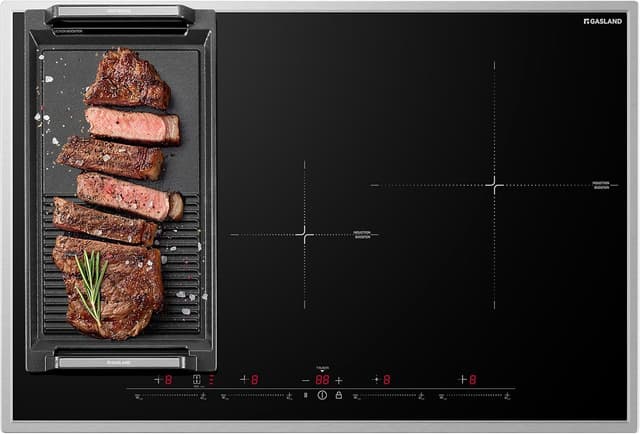 Detalle de GASLAND IH774BFB Plaque de cuisson induction encastrable 77 cm – 4 foyers, cadre inox, zone BBQ