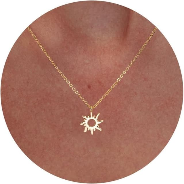 Detalle de HANLI 14K Gold vergoldete Halskette Damen mit Anhängern – 42 cm + 5 cm Verlängerung