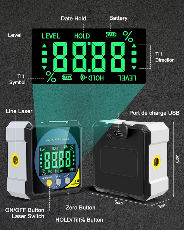 Detalle de Lytool digitaler Laser-Winkelmesser mit Magnet, doppelseitiger Laser-Linienprojektion und Type-C
