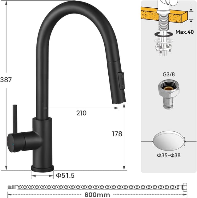Thumbnail 5 de CECIPA Küchenarmatur Schwarz Hochdruck