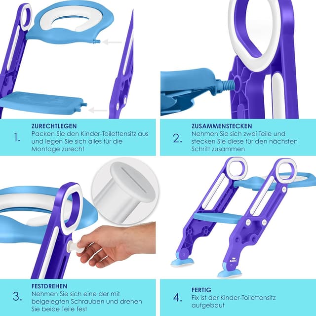 Detalle 2 de KIDIZ Kinder-Toilettensitz Toilettentrainer mit Treppe, Griffe, faltbar & höhenverstellbar (blau)
