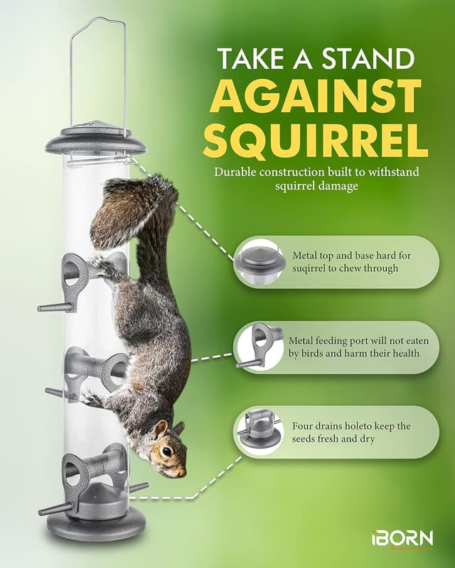 Detalle de iBorn 15 inch Metal Bird Feeder in Silver (6 feeding ports) for outdoor hanging