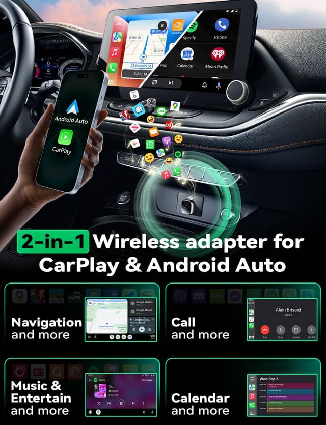 Detalle de Mavlou Wireless CarPlay & Android Auto Adapter 2-in-1