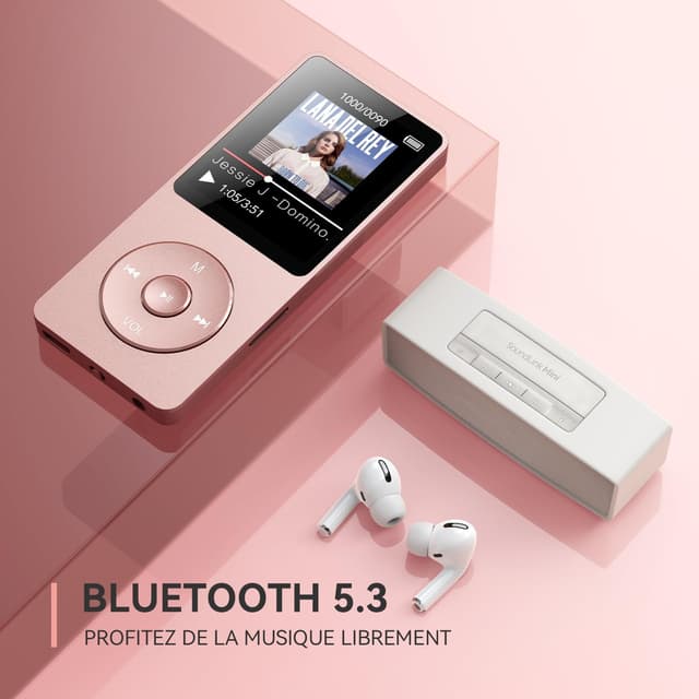 Detalle 1 de AGPTEK Lecteur MP3 32 Go Bluetooth 5.3 Rose