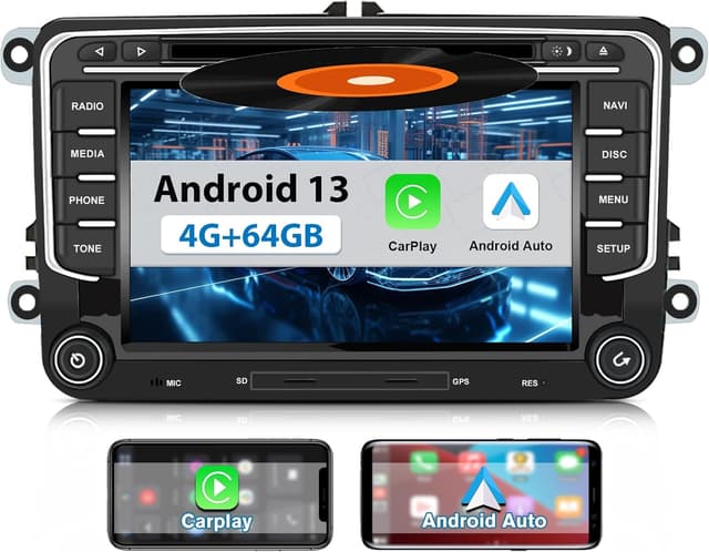 Detalle de Hexinex autoradio 2 DIN Android 7" 4G con CarPlay/Android Auto, 4+64GB e GPS per VW Golf 5/6, Polo, Passat e altri