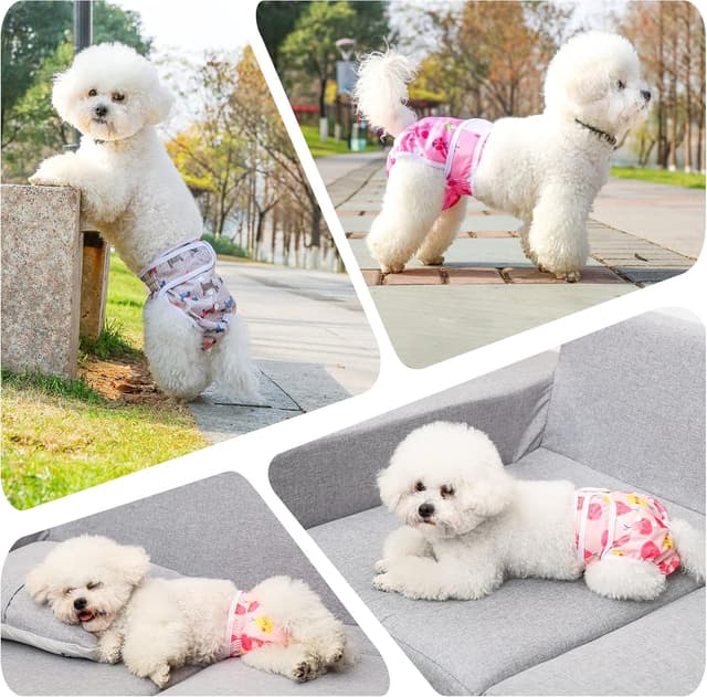 Thumbnail 6 de Demigreat Läufigkeitshose für Hündinnen (3er-Pack), Größe L, Größenverstellbar, pinke Blume