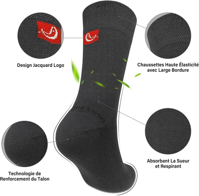 Detalle de LOFIR Chaussettes bambou courtes respirantes (crew) — lot de 6 paires homme & femme, noir, blanc, gris foncé, beige et brun