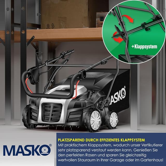 Detalle 2 de MASKO® Elektro 2in1 Vertikutierer & Rasenlüfter 1800 W, 40 cm Arbeitsbreite, 55-L-Fangkorb
